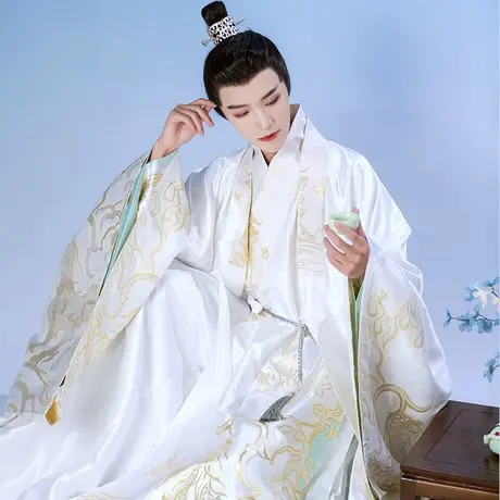 【如梦霓裳丨白泽】原创明制汉服男装交领道袍织金披风中国风春款图片