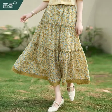 茵曼旗舰店法式印花半身裙女2023夏季新款遮胯显瘦大摆塔裙中长裙图片