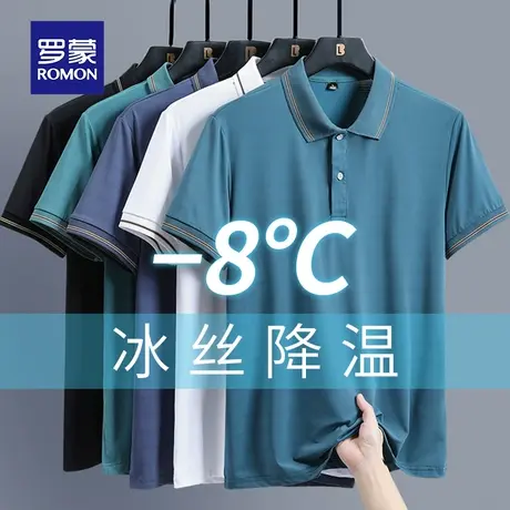 罗蒙男士冰丝短袖Polo衫夏季薄款中老年爸爸装带翻领T恤网眼衣服商品大图