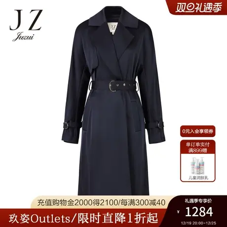 JZ玖姿奥莱纯色简约西装领通勤丈青秋季直筒风衣商品大图