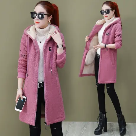 【5折清仓】羊羔绒外套女秋冬新款时尚加绒加厚卫衣开衫毛绒大衣商品大图