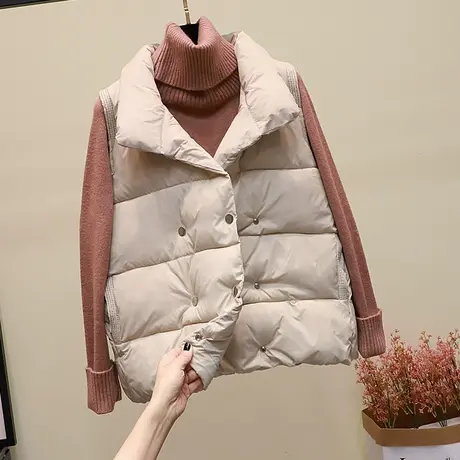 轻薄羽绒棉马甲女短款春装新款韩版双排扣无袖坎肩外套棉衣马夹潮图片