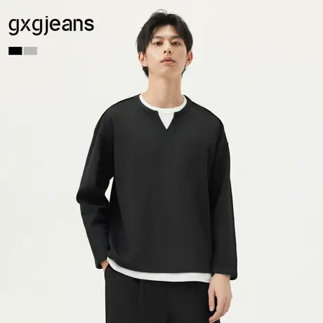 gxg.jeans男装 华夫格肌理假两件V领长袖卫衣上衣男士 25年春新品图片