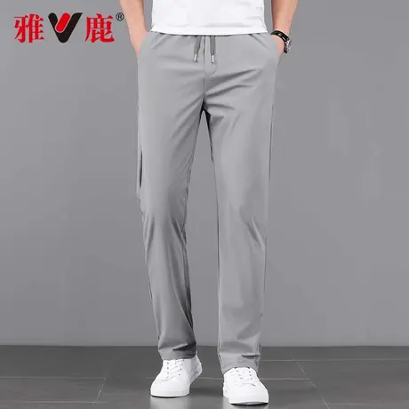 雅鹿2024夏季薄款冰丝男裤宽松直筒休闲运动松紧腰长裤子男士新款商品大图