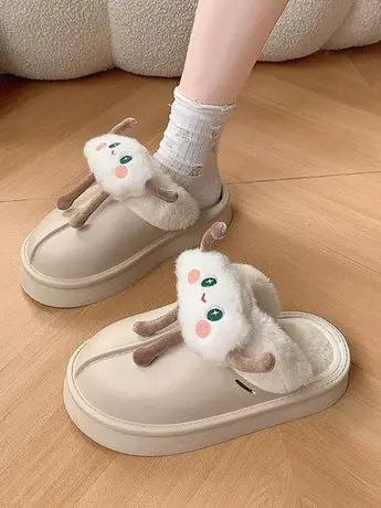 棉拖鞋女2023年秋冬季新款防水家居学生宿舍可爱厚底加绒包跟棉鞋商品大图