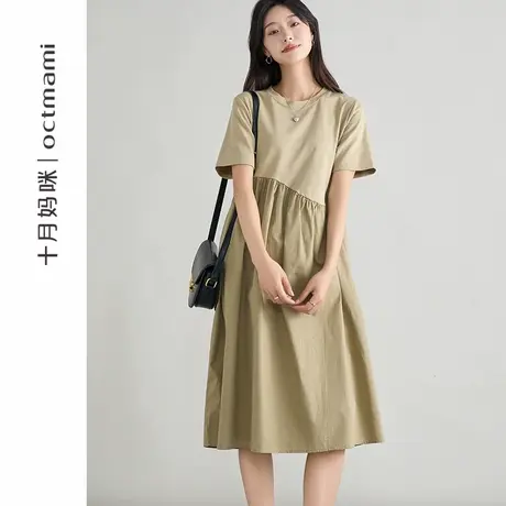 十月妈咪孕妇拼接短袖连衣裙2025新款夏季薄款外穿宽松遮肚夏装商品大图