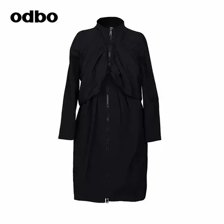 odbo/欧迪比欧潮奢港风荷叶边假两件秋冬新款连衣裙休闲上衣外套图片