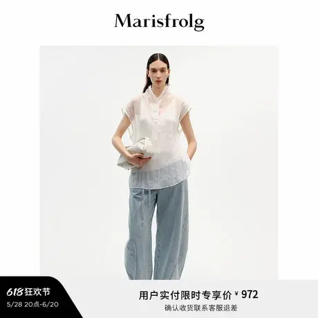 【云感透透纱】玛丝菲尔2025夏季新款无袖褶皱感衬衫套头立领衬衣图片