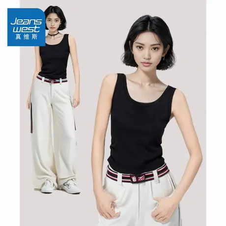 KMV真维斯黑色吊带背心女2025新款宽带肩遮副乳内搭打底辣妹上衣图片