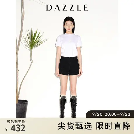 DAZZLE地素奥莱 黑色显瘦直筒牛仔短裤裤子女2E1R1081A商品大图