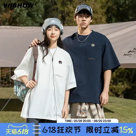 VIISHOW日系复古纯棉重磅短袖t恤男款夏季美式潮牌宽松圆领体恤商品大图