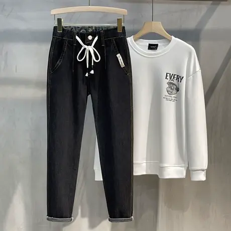 2023新款丹宁春秋季黑色长裤牛仔裤男修身小脚九分裤子男韩版潮流图片