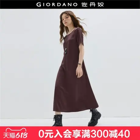 设计师款佐丹奴裙子女夏季新款纯色垂顺绑带短袖连衣裙女18465915图片