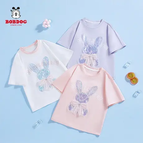 巴布豆女童短袖T恤2025新款儿童夏款纯棉上衣中大童洋气时髦打底商品大图