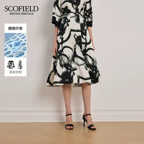 【醋酸】Scofield女装气质撞色链条印花A摆半身裙2025秋季新品图片