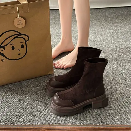 马丁靴女2023年新款春秋英伦风防滑厚底短靴复古爆火ins潮瘦瘦靴商品大图