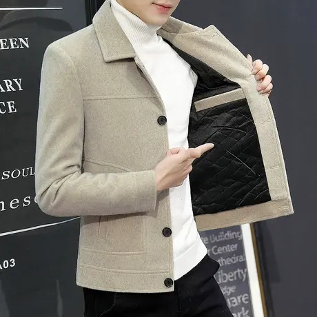 外套男士秋冬季工装夹克翻领青年2023新款潮流貂绒毛呢子短款上衣商品大图