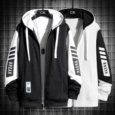 新款外套男士卫衣开衫春秋季连帽夹克套装男韩版潮流青少年上衣服商品大图