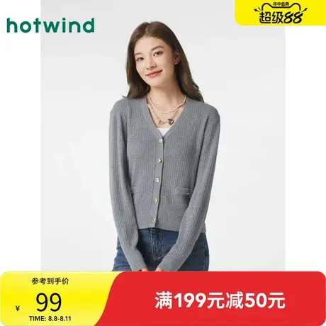 热风2025年春季新款女士V领基础针织衫高智感气质显瘦薄外套上衣商品大图