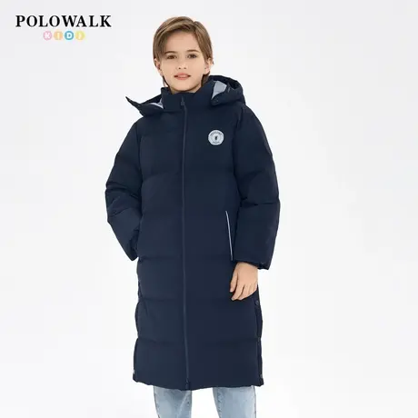 【90白鸭绒】POLOWALK童装男童羽绒服2025秋冬中长款加厚连帽棉服商品大图