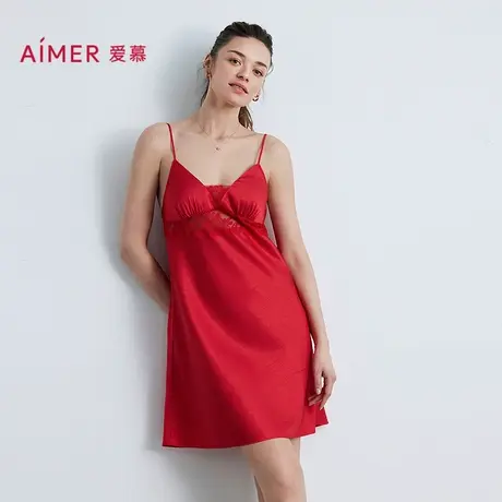 爱慕25秋冬好事将近睡衣女红色细肩带吊带睡裙AM42B601商品大图