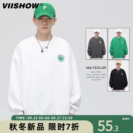 VIISHOW复古简约刺绣圆领卫衣男潮牌街头宽松bf慵懒风休闲打底衫商品大图
