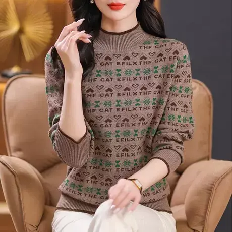 深秋初冬穿搭针织衫长袖上衣女新款春秋冬妈妈毛衣打底早秋小个子商品大图