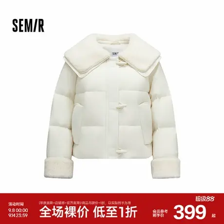 森马羽绒服女冬季拼接毛领大翻领80绒子宽松2025新款温柔甜美上衣图片