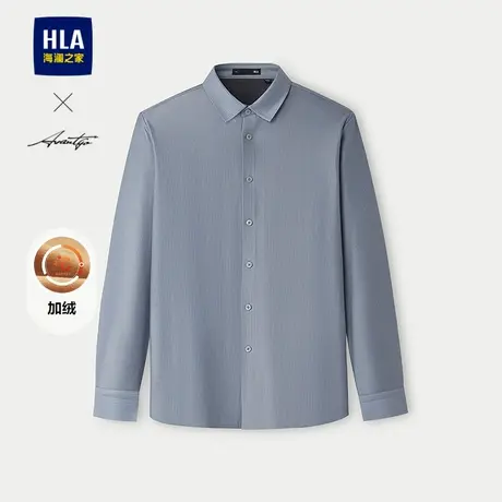 HLA/海澜之家轻商务长袖条纹保暖衬衫25秋冬新加绒加厚休闲上衣男商品大图