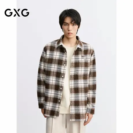 GXG男装 格纹休闲衬衫通勤宽松衬衣男士简约薄外套 25年秋季新品图片