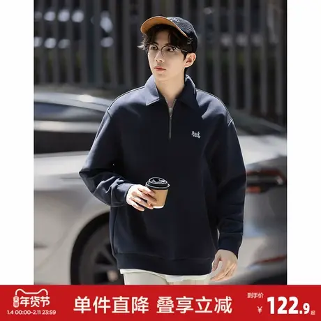 唐狮2026春季卫衣男翻领长袖polo衫男拉链休闲风通勤宽松上衣男潮图片