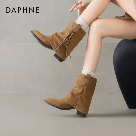 达芙妮短靴子2025新款爆款秋冬新款流苏高跟堆堆靴女款西部瘦瘦靴图片