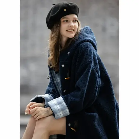 唐狮秋冬超长款羔毛外套女连帽学院风慵懒风美式今年流行爆款TUTA商品大图