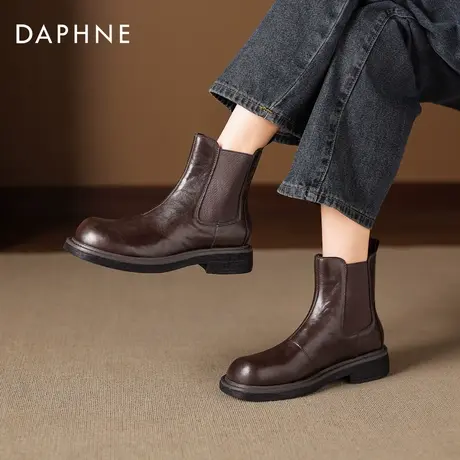 达芙妮棕色短靴女2026新款秋冬季平底切尔西靴子加绒瘦瘦靴马丁靴商品大图