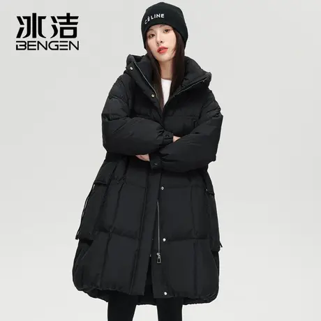 冰洁鸭绒羽绒服女2023秋冬季新款宽松休闲简约防寒长款连帽外套KB商品大图