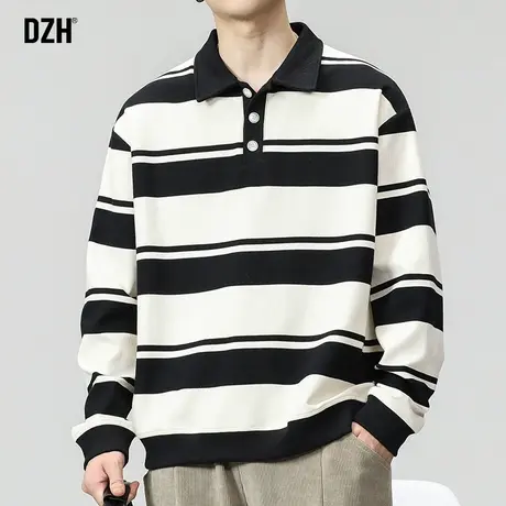 男士条纹polo衫男长袖高级感秋季男装2023新款休闲体恤衫百搭上衣商品大图