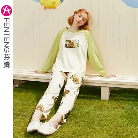 芬腾布朗熊纯棉睡衣春秋季圆领可爱卡通少女休闲可外穿家居服套装商品大图