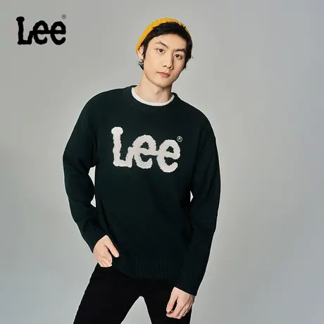Lee韩国设计舒适版型圆领logo绿色男女同款毛衣LUT006381203-821图片