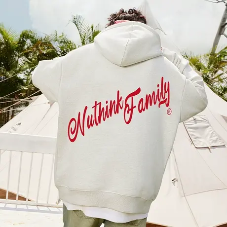 Nuthink宽松美式潮牌字母连帽卫衣男潮潮流加绒加厚大码外套冬季商品大图