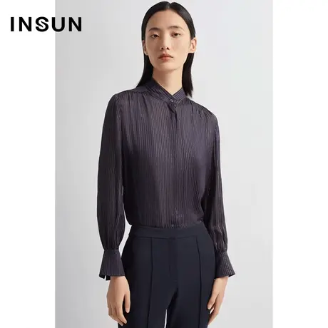 恩裳商场同款秋季时尚金葱吸睛微透轻盈感抗皱衬衫上衣女商品大图