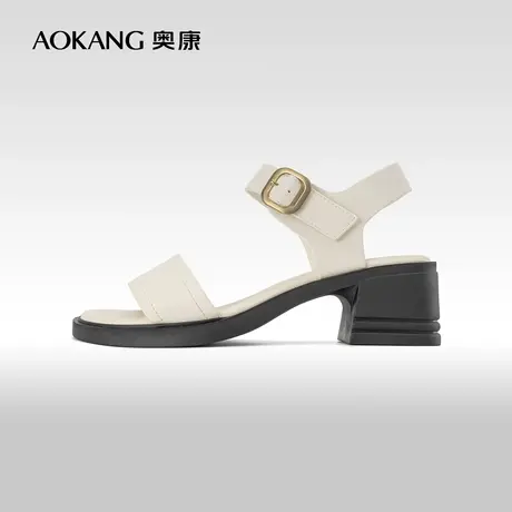 奥康女鞋 夏季气质休闲方跟一字带凉鞋舒适露趾女士沙滩鞋商品大图