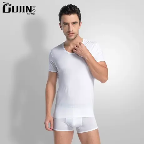 GUJIN/古今男士打底T恤莫代尔青年纯色短袖衫薄款休闲打底短T图片