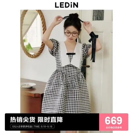【明星同款】乐町芭蕾少女连衣裙女23年夏赫本风格纹裙C1FAD3V03图片