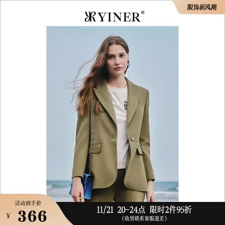 *Goodland美地女装秋季长袖宽松翻领休闲一粒扣通勤风西装外套商品大图