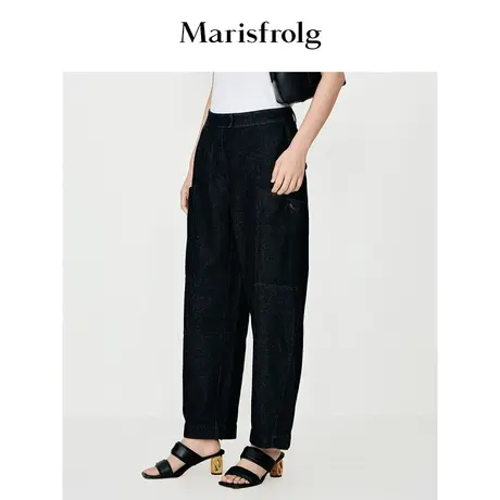 【商场同款】玛丝菲尔休闲裤夏季新款黑色亚麻工装风廓形哈伦裤商品大图