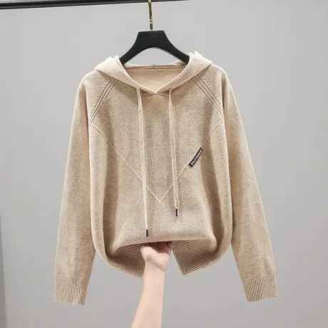 22036连帽衫针织衫纯色内搭毛衣女洋气新款韩版宽松长袖套头上衣商品大图