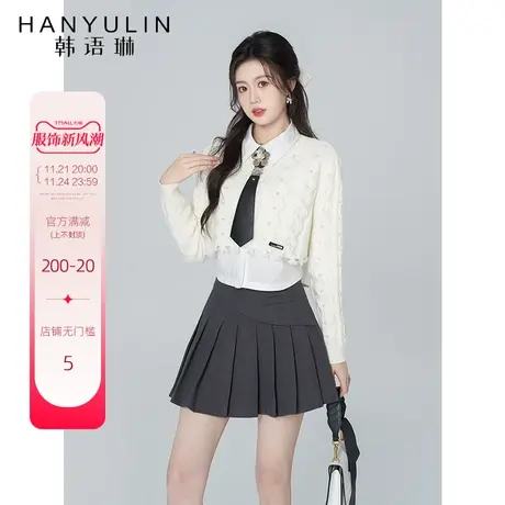 【清仓价】学院风针织上衣女短款夏季新款白色毛衣打底衫基础款商品大图