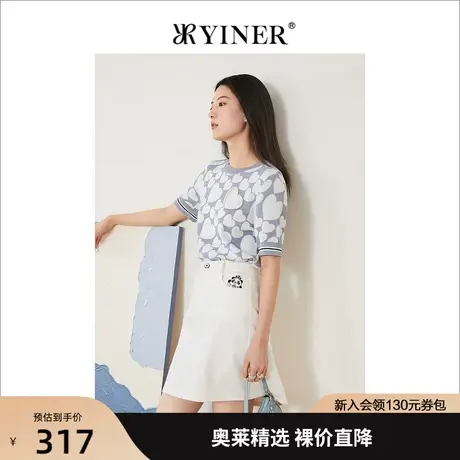 YINER音儿女装2022夏季新款爱心印花圆领针织衫套头商品大图