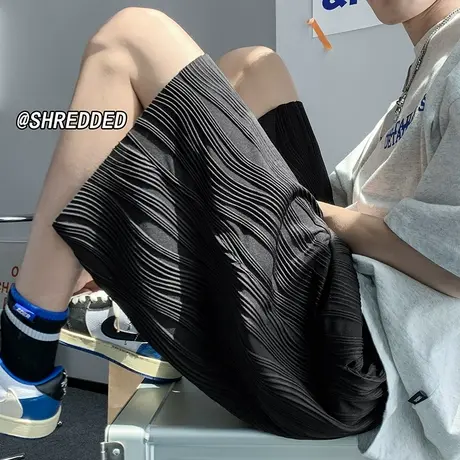 条纹休闲短裤男夏季ins潮牌宽松休闲中裤港风复古薄款运动五分裤商品大图