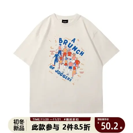 韩系慵懒风米色短袖T恤2023新款卡通人物印花休闲宽松显瘦上衣夏商品大图